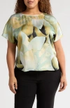 Anne Klein Print Top In Soft Aloe Multi