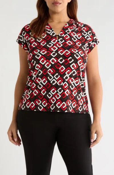 Anne Klein Print V-neck Top In Red