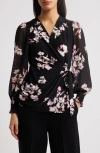Anne Klein Print Wrap Top In Anne Black Multi