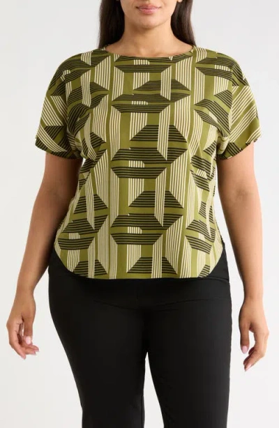 Anne Klein Printed Bateau Neck Top In Green