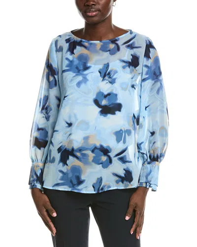 Anne Klein Printed Chiffon Pleated Cuff Shirt In Multi