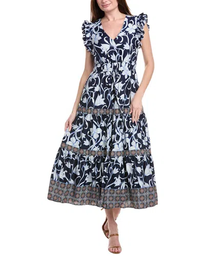 Anne Klein Printed Drawstring Waist Maxi Dress In Blue