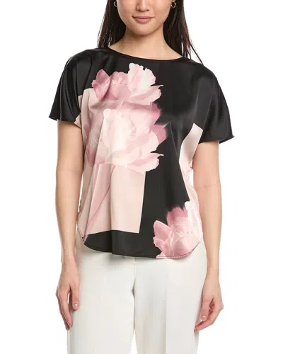 Anne Klein Printed Flat Satin Top In Black