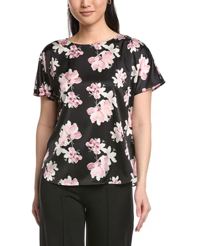 Anne Klein Printed Flat Satin Top In Black