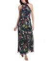 Anne Klein Printed Mesh Asymmetrical Ruffle Hem Maxi Dress In Blue