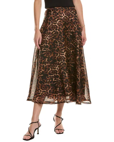 Anne Klein Printed Organza Midi Skirt In Brown