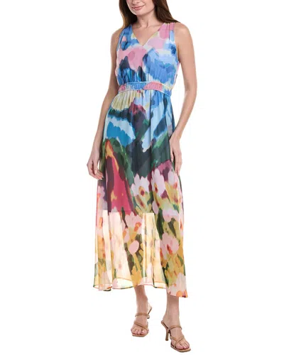 Anne Klein Printed Pebble Chiffon Maxi Dress In Blue