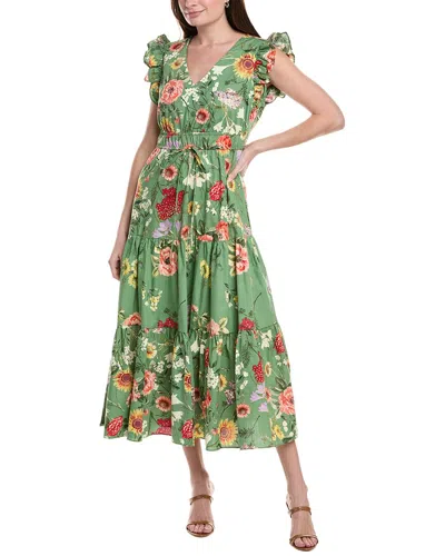 Anne Klein Printed Poplin Drawstring Maxi Dress In Green