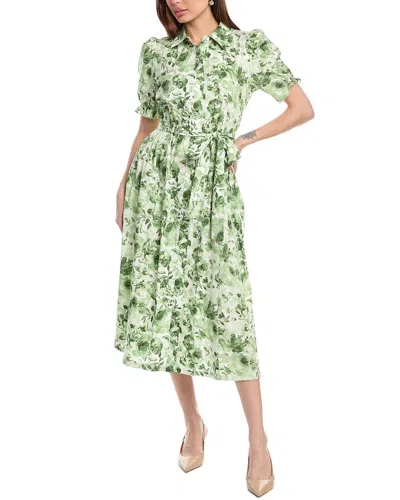 Anne Klein Printed Sateen Shirtdress In Green
