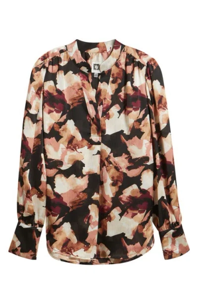 Anne Klein Printed Textured Crepe Long Sleeve Top In Multi