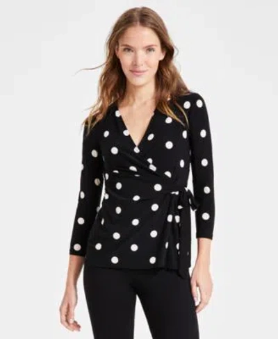 Anne Klein Printed Tie Waist Top P Xxs 3x In Multi