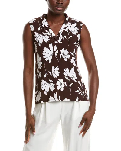Anne Klein Printed Triple Pleat Top In Brown