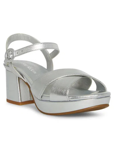 Anne Klein Priya Womens Metallic Almond Toe Block Heel In Silver