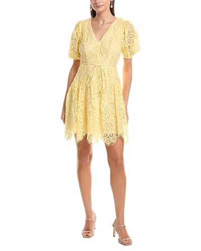 Anne Klein Puff Sleeve Guipure Lace Mini Dress In Yellow