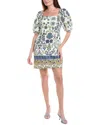 Anne Klein Puff Sleeve Linen-blend Mini Dress