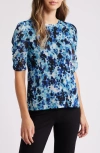 Anne Klein Dot Print Mesh Crewneck T-shirt In Vibrant Cobalt