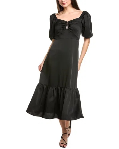 Anne Klein Puff Sleeve Midi Dress In Black