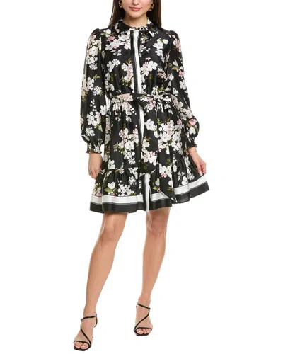 Anne Klein Floral Long Sleeve Shirtdress In Black