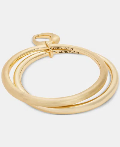 Anne Klein Puffy Heart Charm Bangle Bracelets, 2-piece Set In Gold