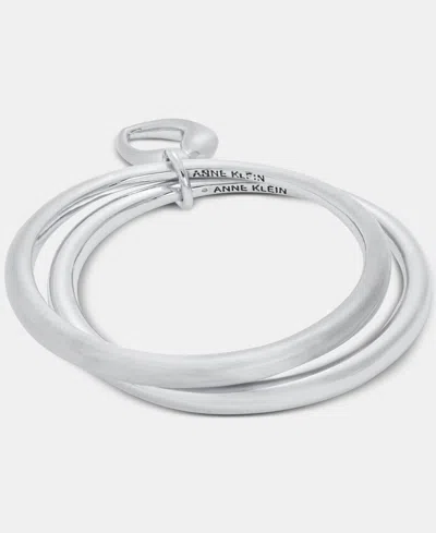 Anne Klein Puffy Heart Charm Bangle Bracelets, 2-piece Set In Silver