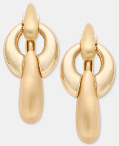 Anne Klein Puffy Linked Clip-on Linear Drop Earrings In Gold