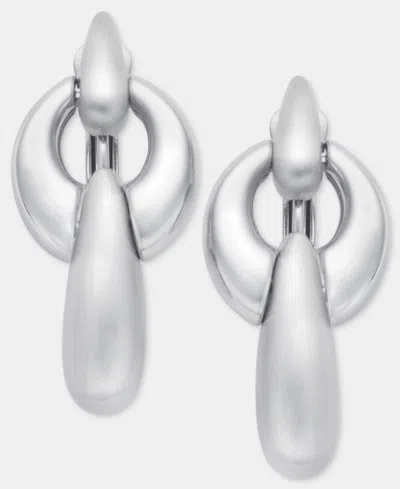 Anne Klein Puffy Linked Clip-on Linear Drop Earrings In Silver