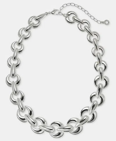 Anne Klein Puffy Linked Collar Necklace, 16" + 3" Extender In Silver
