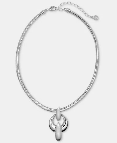 Anne Klein Puffy Linked Pendant Necklace, 16" + 3" Extender In Silver