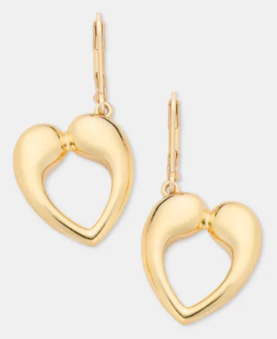 Anne Klein Puffy Open Heart Drop Earrings In Gold
