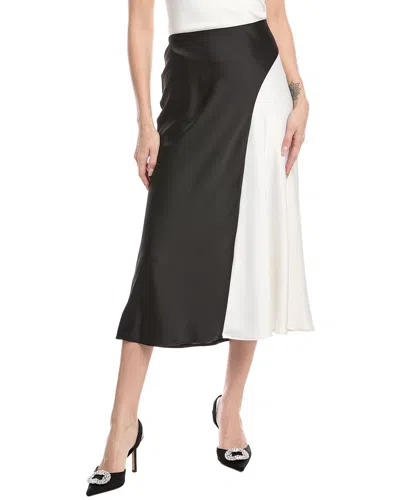 Anne Klein Pull-on Bias Colorblocked Flared Midi Skirt In Anne Black/white Dove