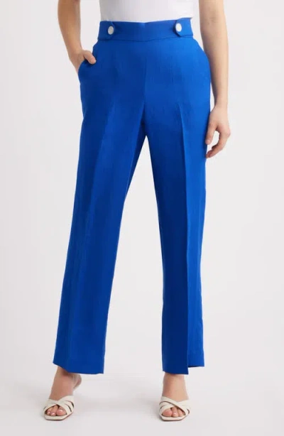 Anne Klein Pull On Linen Blend Pants In Santorini Blue