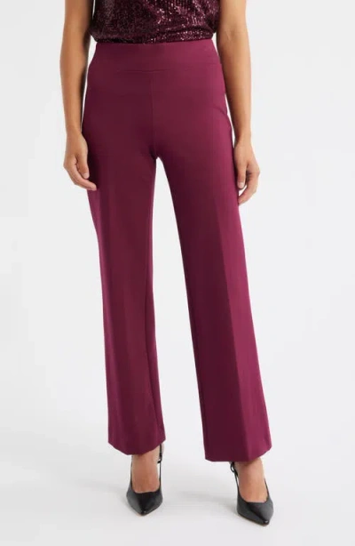 Anne Klein Pull-on Wide Leg Compression Pants In Burgundy