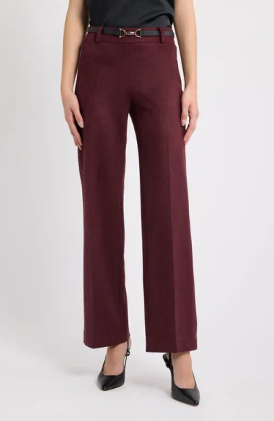 Anne Klein Pull On Wide Leg Faux Suede Pants In Burgundy