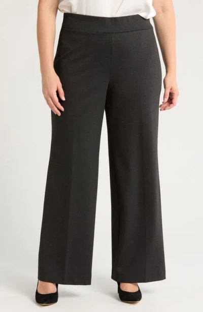 Anne Klein Pull-on Wide Leg Pants In Dark Grey Heather