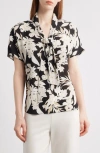 Anne Klein Pussybow Dolman Sleeve Top In Anne Black Multi