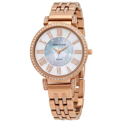 Anne Klein Quartz Crystal Solar Powered Ladies Watch Ak/3632mprg In Gold Tone / Mother Of Pearl / Rose / Rose Gold Tone
