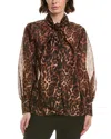 Anne Klein Raglan Printed Blouse In Brown