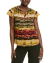 Anne Klein Womens Printed Ruffled Neck Flutter Sleeve Chiffon Top Xxs P Xxl In Multi