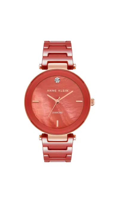 Anne Klein Red Ceramic Bracelet With Diamond Accent Ladies Watch In Gold
