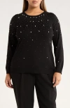 Anne Klein Rhinestone Boat Neck Sweater In Black