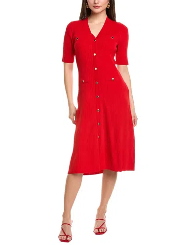 ANNE KLEIN RIB BUTTON FRONT A-LINE DRESS
