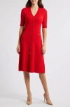 Anne Klein Rib Button Front A-line Dress In Poppy