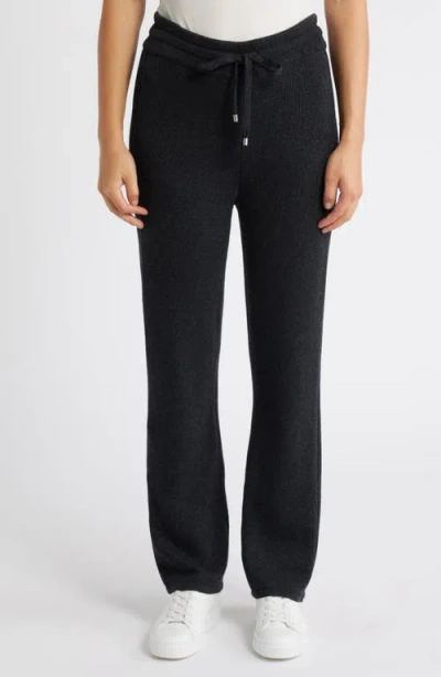 Anne Klein Rib Wide Leg Pants In Charcoal Heather Grey