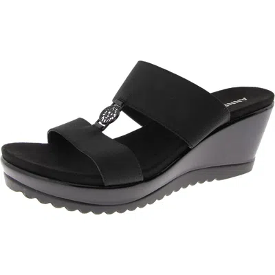 Anne Klein Rikki Womens Textured Platform Slide Sandals In Black