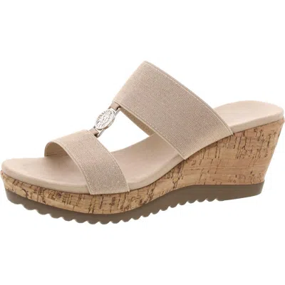Anne Klein Rikki Womens Textured Platform Slide Sandals In White