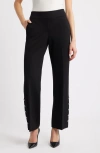 Anne Klein Rivet Accent High Waist Wide Leg Pull-on Pants In Black