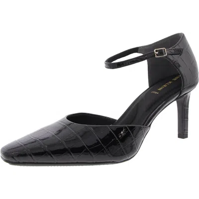 Anne Klein Rosalind Womens Adjustable Patent Ankle Strap In Black Croc