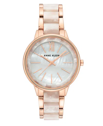 Anne Klein Rose Gold-tone And Pearlescent White Bracelet Watch 37mm In No Color