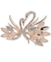 Anne Klein Rose Gold-tone Pave & Mother-of-pearl Swan Pin In Red