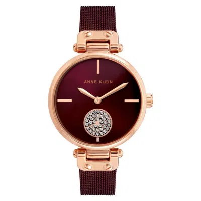 Anne Klein Rose Gold-tone And Burgundy Mesh Ladies Watch Ak-3000rgby